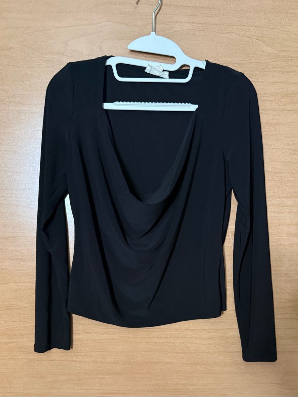 meraki Black Long-Sleeve Draped Cowl Neck Top